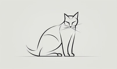  a black and white drawing of a cat on a white background.  generative ai