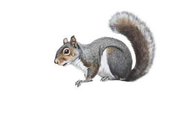 Fototapeta premium an isolated Grey Squirrel, running, jumping, and sitting. Preservation, backyard wildlife, Wildlife-themed, photorealistic illustration on a transparent background cutout in PNG. generative ai
