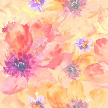 Watercolor abstract seamless pattern. Hand drawn floral illustration. Vector EPS.