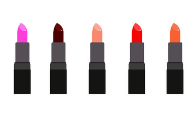 A set of lipsticks in different colors. Flat style.