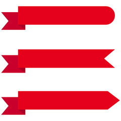 set of ribbons, pack of three red ribbons without text to fill in