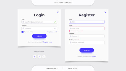Login and registration page form template. Sign in and Sign up. Website UI concept.