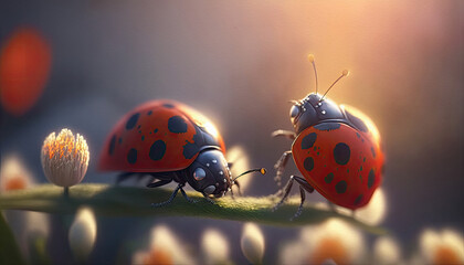 ladybugs, macro nature illustration, generative ai.