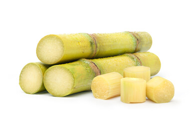 Fresh sugar cane isolated on white background.