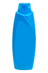 shower gel in a blue bottle on a white background. hygiene product in a plastic turquoise bottle on a light texture. shampoo production concept