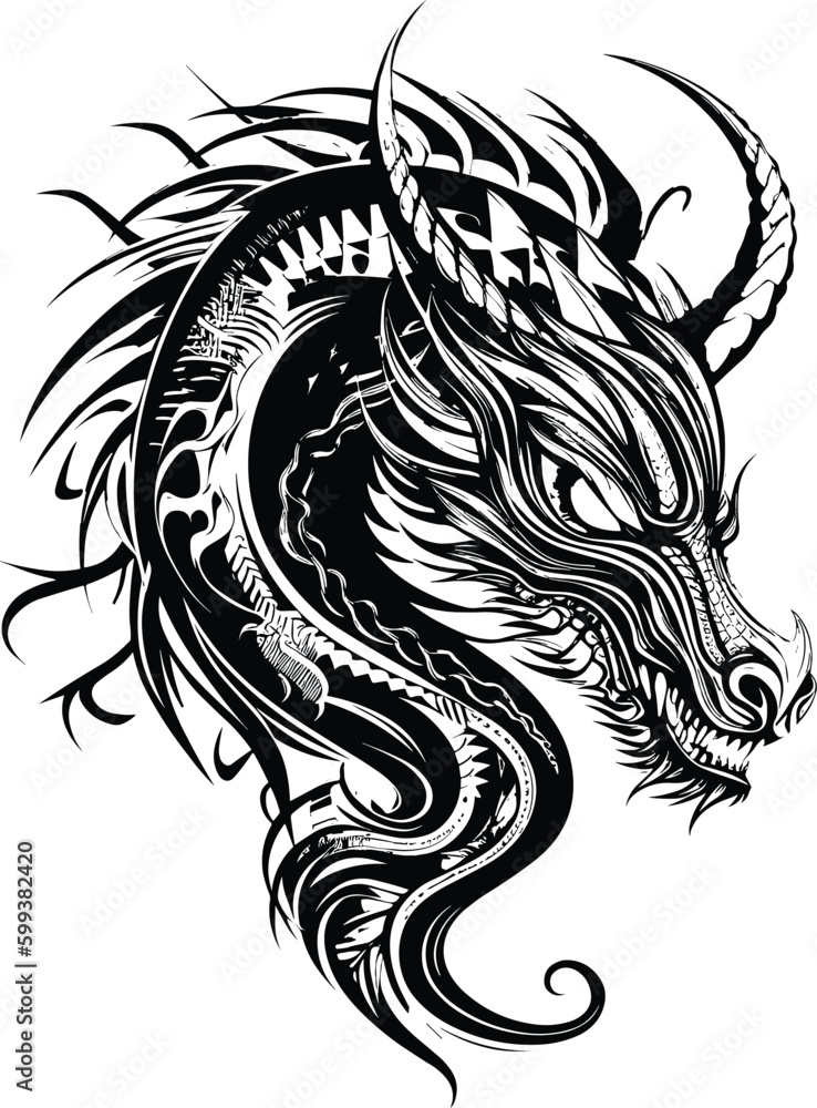 Wall mural Dragon tatto design. Vector illustration. dragon tribal