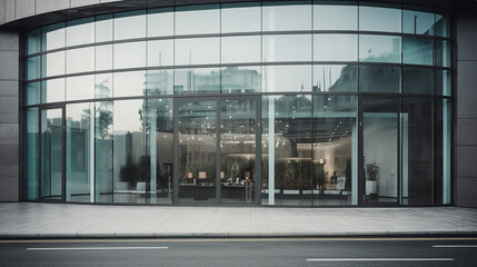 Stylish Contemporary Shop Facade with Large Glass. Generative Ai