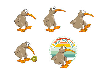 Funny cartoonish kiwi bird. Set for design