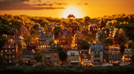 Obraz premium sunset in miniature town