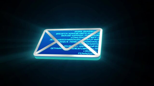 3D blue e-mail or mailing glowing shining with blue binary code encryption data, Privacy security protection network encode decode online access concept