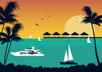 Tropical Beach background with  boats