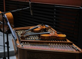 Folk musical string instruments - dulcimer, violin