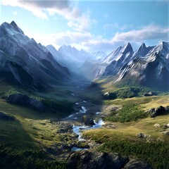 Fototapeta na wymiar landscape mountain range, photorealistic, 4k resolution, AI-generated. 