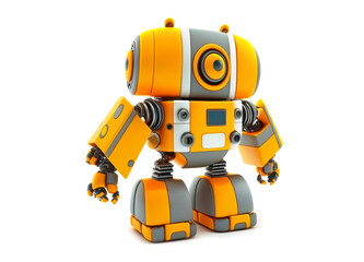 Yellow robot toy isolated on white, illustration generative AI