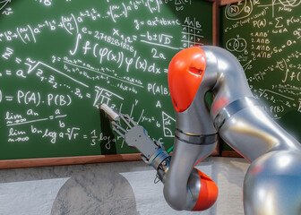 3d render of arm  robot resolving problems with Artificial inteligencie