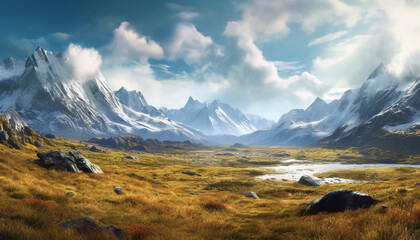 Tundra with mountains in the background beautiful desktop background nature landscape ai generative