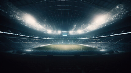 Fototapeta na wymiar futuristic stadium with lights shining on it. Generative Ai
