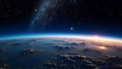 Fototapeta na wymiar An Earth-like planet with giant mountains beautiful desktop background ai generative