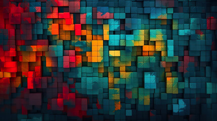 Abstract beautiful colored tiles graphic wallpaper. Cubes and squares seamless pattern texture. Background for design as banner ads and presentation concept. 2D illustration. Generative AI