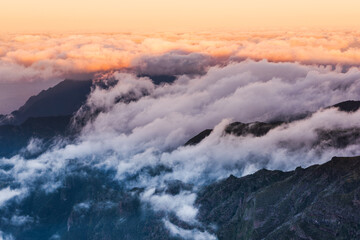 Mountains landscape with fod and clouds in Madeira, Portugal