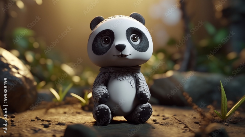 Wall mural Panda bear in chibi Generative AI 