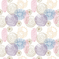 Large seamless pattern with hand-drawn colored doodles