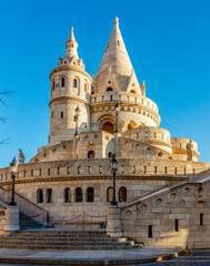 Tower of Fisherman Bastion at sunrise, Budapest, Hungary