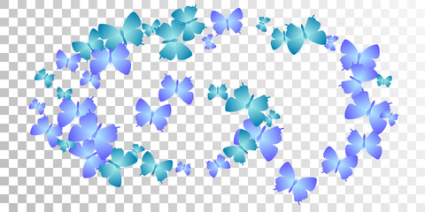 Tropical blue butterflies flying vector wallpaper. Summer funny insects. Decorative butterflies flying girly background. Delicate wings moths patten. Fragile creatures.