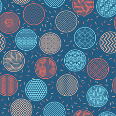 Fashionable fabric print geometric seamless pattern. Circular shapes with fantasy patterns