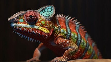 Fototapeta premium closeup of a colorful chameleon lizard Generative AI
