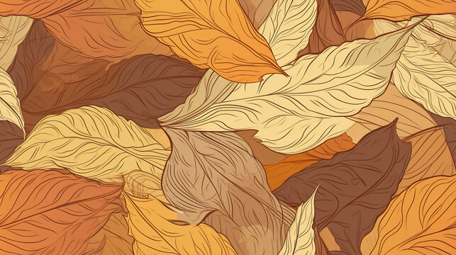Abstract autumm leaves graphic wallpaper. Landscape autumn seamless pattern texture. Background for design as banner ads and presentation concept. 2D illustration. Generative AI
