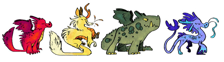 Dragon Illustrations Set of Four