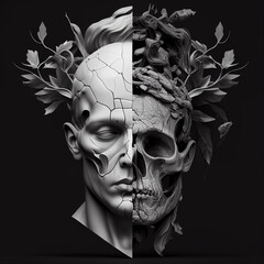 Fototapeta Posąg i czaszka wygenerowane przez AI obraz