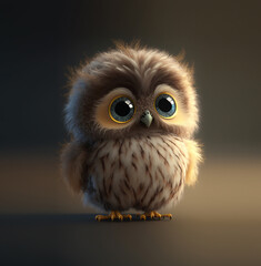 Obraz premium Cute fluffy baby owl on blurry background, made with Generative AI