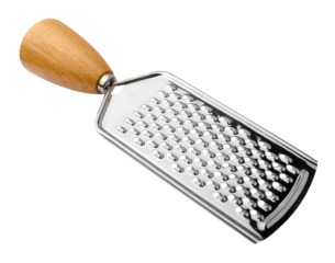 Metal grater with a wooden handle on a transparent background. isolated object. Element for design