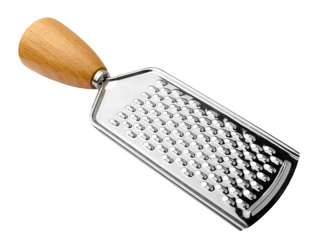 Metal grater with a wooden handle on a transparent background. isolated object. Element for design