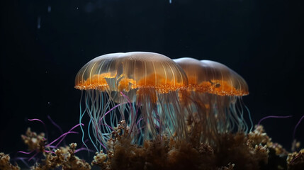 Fototapeta na wymiar Jelly fish in the aquarium on the dark background Generative AI