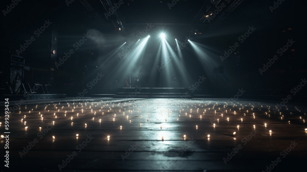 Poster Background spotlights shine on stage floor in dark Generative AI 