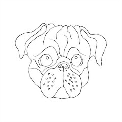 monochrome dotted line illustration of a sad dog's face for coloring page