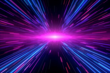 Obraz premium Speed of light, neon background. Pink blue glowing lines in motion. Digital background, wallpaper 
