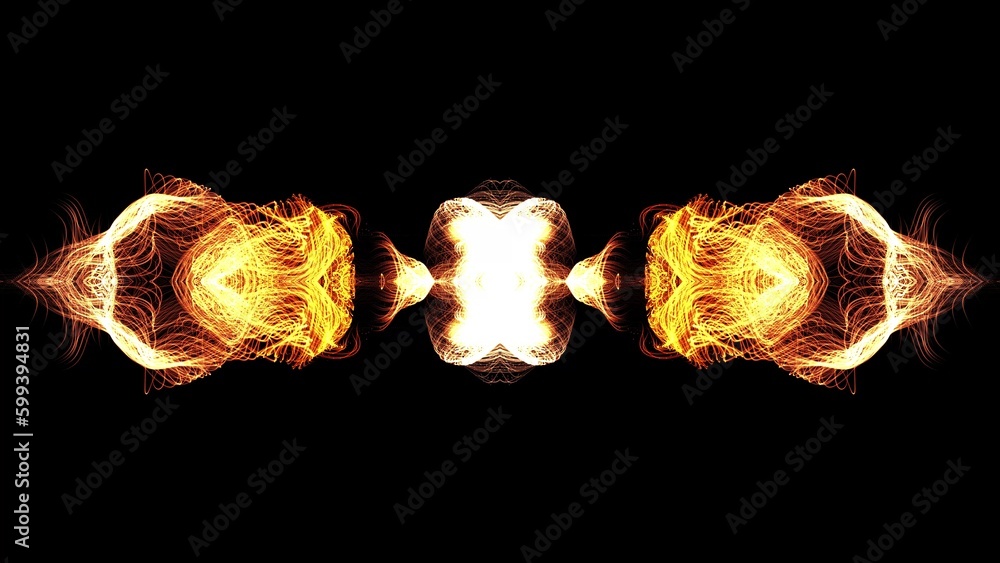 Poster abstract fire flows streams. flasma and particles moving around in a fluid motion. particle flowing 