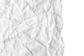 Recycled crumpled white paper texture with a torn edge isolated on transparent, white background,...