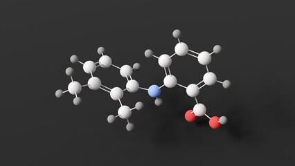 mefenamic acid molecule, molecular structure, ponstel, ball and stick 3d model, structural chemical formula with colored atoms