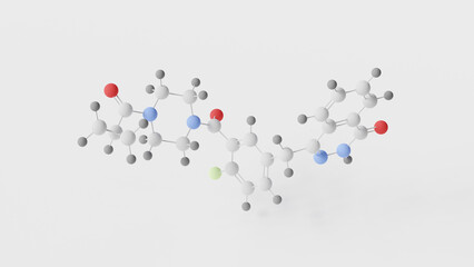 olaparib molecule 3d, molecular structure, ball and stick model, structural chemical formula lynparza