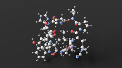 leuprorelin molecule, molecular structure, leuprolide, ball and stick 3d model, structural chemical formula with colored atoms