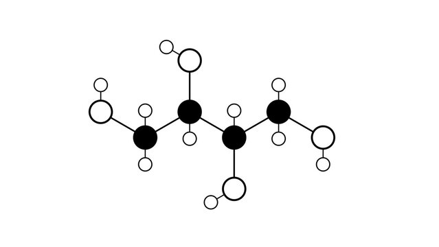 erythritol molecule, structural chemical formula, ball-and-stick model, isolated image sugar alcohol
