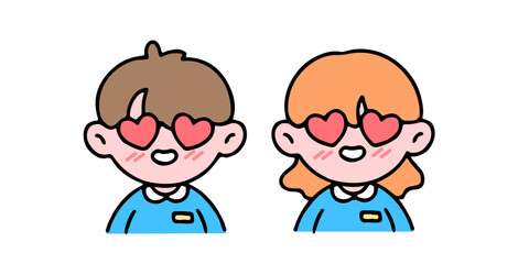 A little cute boy and girl  showing love, isolated on a background vector illustration.