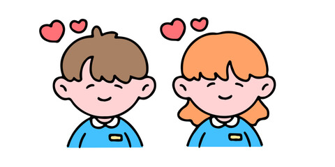 A little cute boy and girl  showing love, isolated on a background vector illustration.