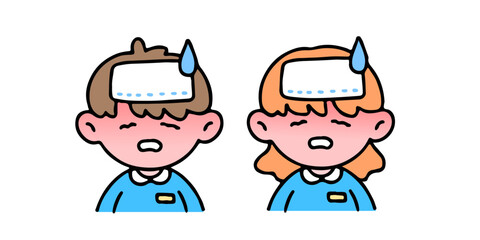 A little cute boy and girl feeling sick, isolated on a background vector illustration.