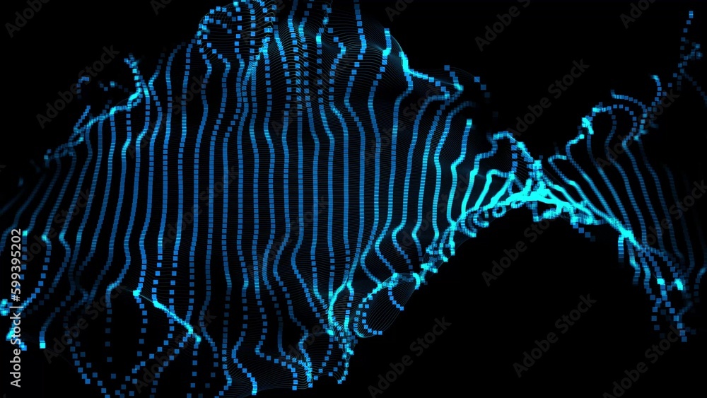 Poster blue wavy particles mesh background, blue dots background. abstract digital particle wave. animation